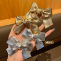4 gold and silver bow hair clips, Korean style hair accessories suitable for daily use. 