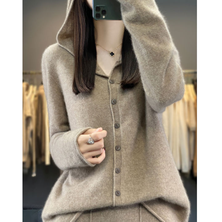 First%20Line%20100%25%20Merino%20Wool%20Knitted%20Cardigan%20Women's%20Autumn%20And%20Winter%20Hoodie%20Loose%20Sweater%20Fashionable%20Versatile%20Coat%20Top%20YC014%20-%20Image%203