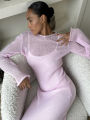 Spring Autumn O-Neck Elastic Knit Long Dresses Women 2024 Elegant Chic Soft Lady Hollowing Sweater Dresses Femme New. 