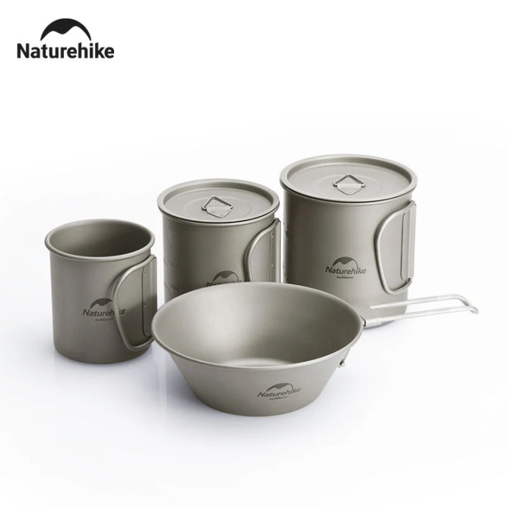 Naturehike 2026 New Titanium Cup Set Portable Storage Ultralight Large Tableware Set Outdoor Picnic Cooking Camping Bowl Pan