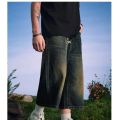 Men's 2026 Summer American High Street Retro Gradient Washed Denim Shorts Lazy Youth Trendy Ins New Versatile Casual Capri Pants. 
