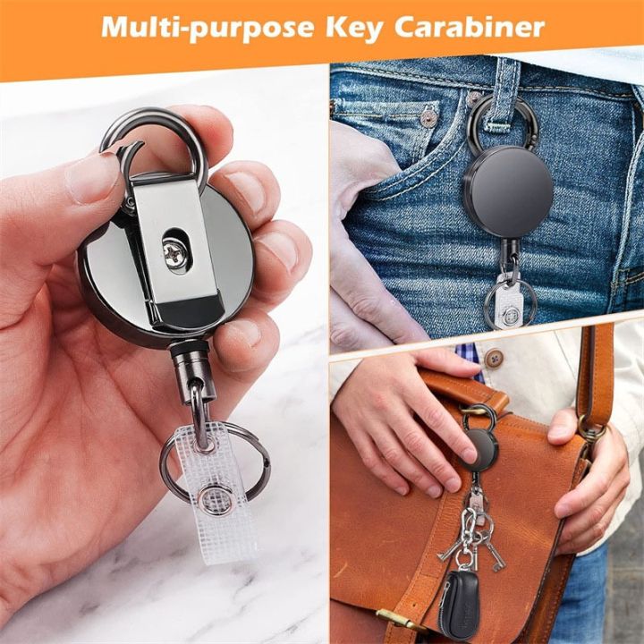Metal Card Key Ring Clip Retractable Pull Key Ring Chain Reel ...