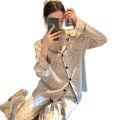 French High Sense of Sleepwear Women Spring and Fall New Simple Polka Dot Long-Sleeved Long Pants Ice Silk Homewear Fashion Suit. 