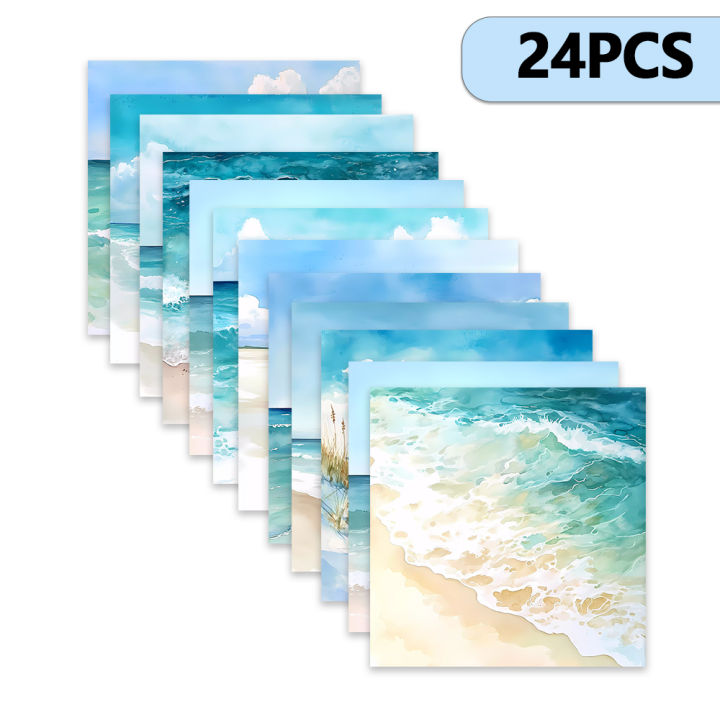 24pcs, Beach Theme Scrapbook Paper, A5 Size, DIY Journals, Material Paper, Patchwork, Photo Albums, Notebooks, Decorations