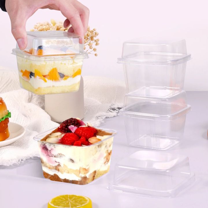 100PcsMultipurpose Dessert Cups with Lids 8oz Reusable Cupcake Container Clear Square Single Dessert Box Sealed Cake Storage Box