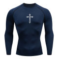 Cross Print Compression Shirt for Men Christian Athletic Tshirt Tees Tops Gym Workout Running Baselayers Undershirts Rash Guard.