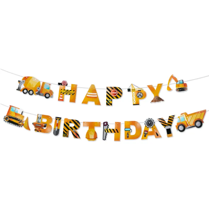 Construction%20happy%20Birthday%20Banner%20Tractor%20Truck%20Engineering%20vehicle%20pattern%20Garland%20Baby%20Boy%20One%20Year%201st%20Birthday%20Party%20Decor%20-%20Image%202