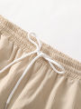 Men's 2 Piece Textured Outfits, Beige Lapel Shirt & Drawstring Pants Set. 