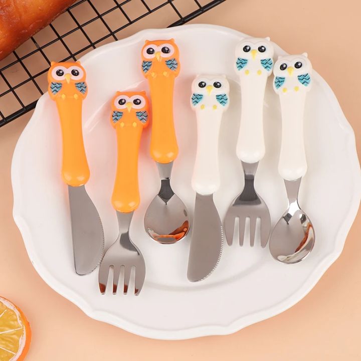 3pcs 304 Stainless Steel Children Knife Fork Spoon Kids Cutlery Set with Storage Box Cute Portable Children's Feeding Utensils