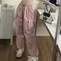 Casual Joggers Cargo Pants Women Solid Low Waist Pants Drawstring Wide Leg Baggy Trousers Y2k Streetwear Oversize Sweatpants. 