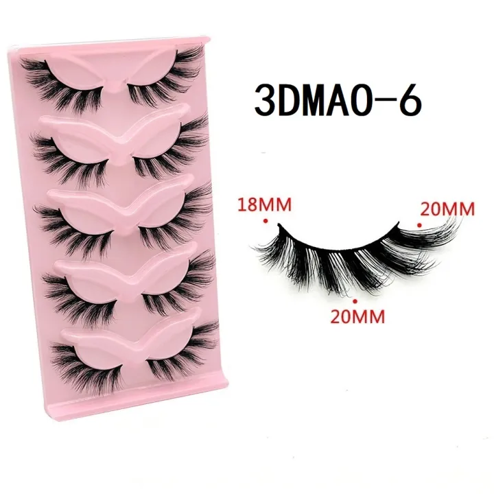 GROINNEYA%20Cat%20eye%20Eyelashes%203D%20Natural%20False%20Lashes%20Fluffy%20Soft%20Cross%205%20pairs%20Manga%20Lashes%20Wispy%20Natural%20Eyelash%20Extension%20Makeu%20-%20Image%202