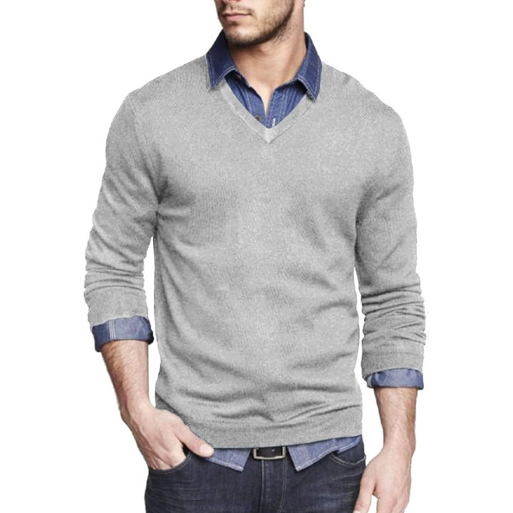 Men's%20Long%20Sleeve%20V%20Neck%20Pullover%20Sweater%20Slim%20Fit%20Knit%20Sweaters%20Lightweight%20Dress%20Casual%20Sweater%20Business%20Solid%20Color%20Outwear%20-%20Image%202