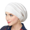 Trendy Crinkle Women's Solid Color Hijab Turban Soft Elastic Indian Bonnet Head Wrap Head Scarf Chemotherapy Cap. 