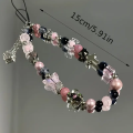 Korea Cute Black Beaded Phone Chain Cross Butterfly Charm Lanyard Phone Chain For Accessories Jewelry Strawberry Pendant Gifts.