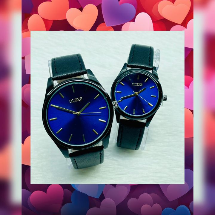 OLEVS Lether Strap Couple Watches For Velentin Day