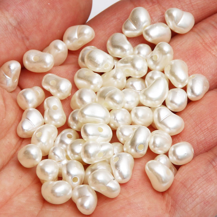 100pcs 6x9mm Irregular Beige Acrylic Charms Pearl Beads Imitation Pearls Loose Beads For Jewelry Making Diy Bracelet Necklace
