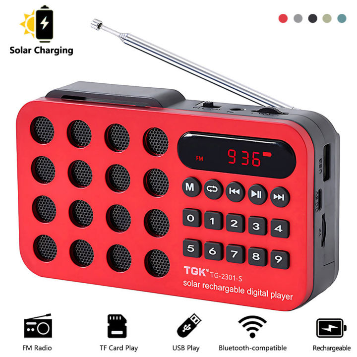 Solar Charging Portable FM Receiver Radio With Bluetooth Wireless Speaker Support USB TF Card MP3 Music Play Radio FM Receiver