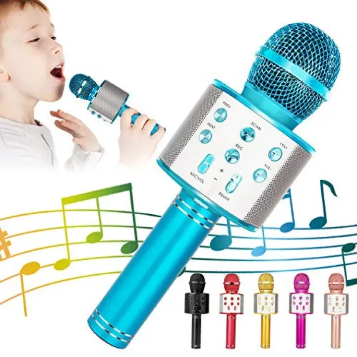 Bluetooth Microphone Wireless Karaoke Speaker Handheld Mic Ktv Party Player Portable Kids Gift Led Usb Studio WS-858 – Features lavalier mic