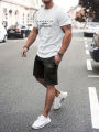 Short-sleeved shorts summer suit men's t-shirt trend printing round neck men's set with gangster handsome sports two-piece suit. 