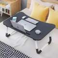 Multi-Purpose Laptop Table Stand 23x16 Inch Foldable and Portable Bed Table with iPad/Tablet Holder, Non-Slip Legs, Ergonomic Design, Lightweight MDF Wood, Light Blue or Green. 