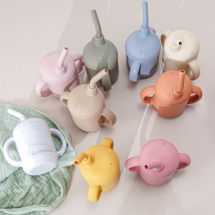 Customized Silicone Feeding Liquid Feed Straw Cup Foldable Children's Drinking Cup Double Leakproof Water Bottle Baby Stuff
