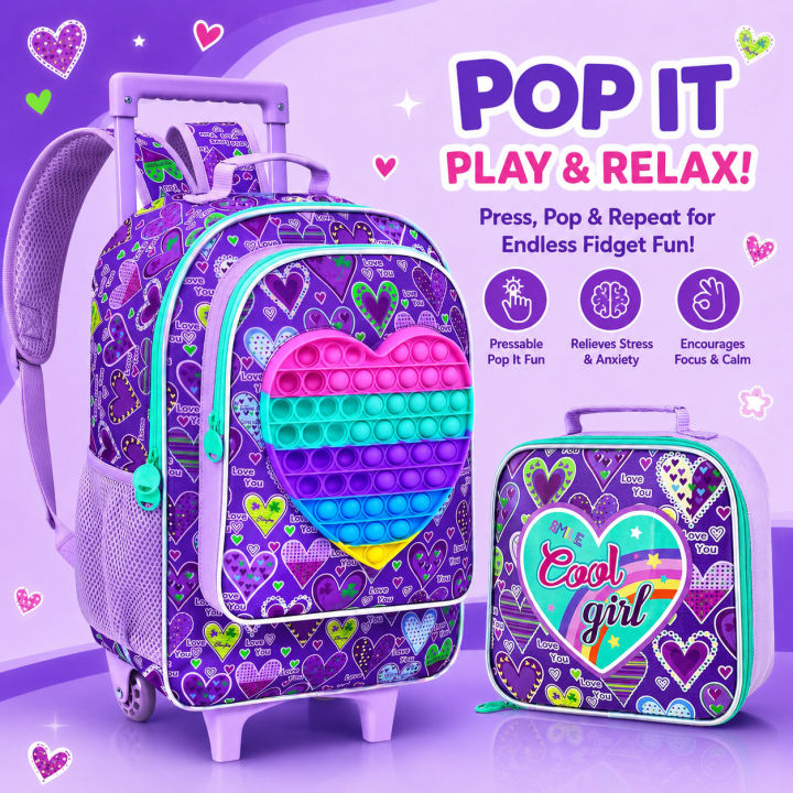 3PCS%20Rolling%20Backpack%20for%20Girls,%20Kids%20Roller%20Wheels%20Bookbag,%20Wheeled%20School%20Bag%20with%20Lunch%20Bag%20-%20Heart%20Purple%20-%20Image%203