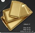 Golden serving plates dishes trays. 