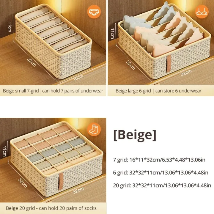 1pc%20Khaki/Wine%20Red%20Non%20Woven%20Multi%20Grid%20Underwear%20Sock%20Storage%20Box%20Household%20Wardrobe%20Organization%20and%20Storage%20-%20Image%206