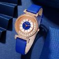 Women's Fashion Quartz Watch Blue Leather Band Analog WristWatch Luxury Ladies Classic Simple Dress Watches Jewelry Set Clock.