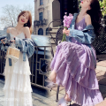 Summer Befree Long Vintage Casual Ruffles Elegant Maxi Strap Camis Silky Beach Lace Elegant Party Dress Vestidos Women.