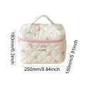 Makeup Bag Women Cotton Quilted Floral Cosmetic Bag Cosmetic Organizer Bow Flower Cloth Handbag Portable Travel Toiletry Bag. 