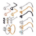1PC 316L Surgical Steel Nose Stud CZ Crystal Screw Nose Piercing Retainer Holder Flower Nose Bone Ring Body Piercing Jewelry.