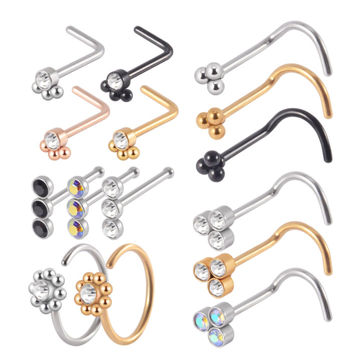 1PC 316L Surgical Steel Nose Stud CZ Crystal Screw Nose Piercing Retainer Holder Flower Nose Bone Ring Body Piercing Jewelry
