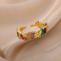 Colorful Zircon Rings For Women Gold Color Stainless Steel Colored Cubic Zirconia Ring Luxury Fashion Wedding Party Jewelry .