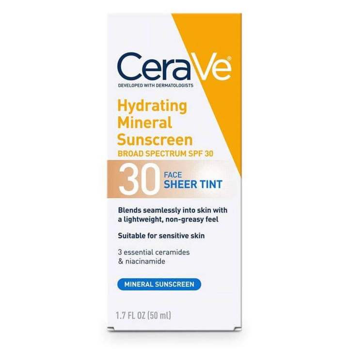 Cerave Hydrating Mineral Sunscreen SPF 30 Face Sheer Tint 50ml
