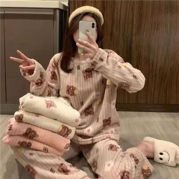 Autumn%20Winter%20Warm%20Flannel%20Fleecing%20Women's%20Pajamas%20Sets%20Coral%20Velvet%20Long%20Sleeve%20Cartoon%20Sleepwear%20Pants%20Sets%20Flannel%20Homewear%20-%20Image%202