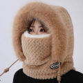 Autumn and Winter Women Thermal Plush Hat Hood Scarf and Mask Ear Protection Windproof Thick Design for Riding Outdoor. 