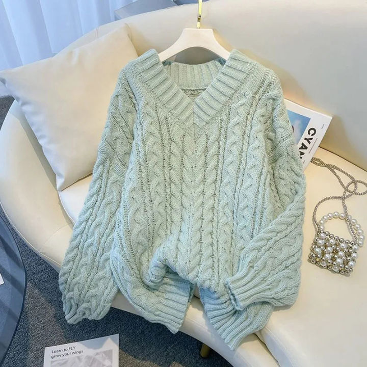 MEXZT%20Harajuku%20Sweater%20Women%20Fashion%20Oversized%20Pink%20V%20Neck%20Knitted%20Pullovers%20Korean%20Long%20Sleeve%20Knitwear%20Winter%20Casual%20Jumpers%20-%20Image%205
