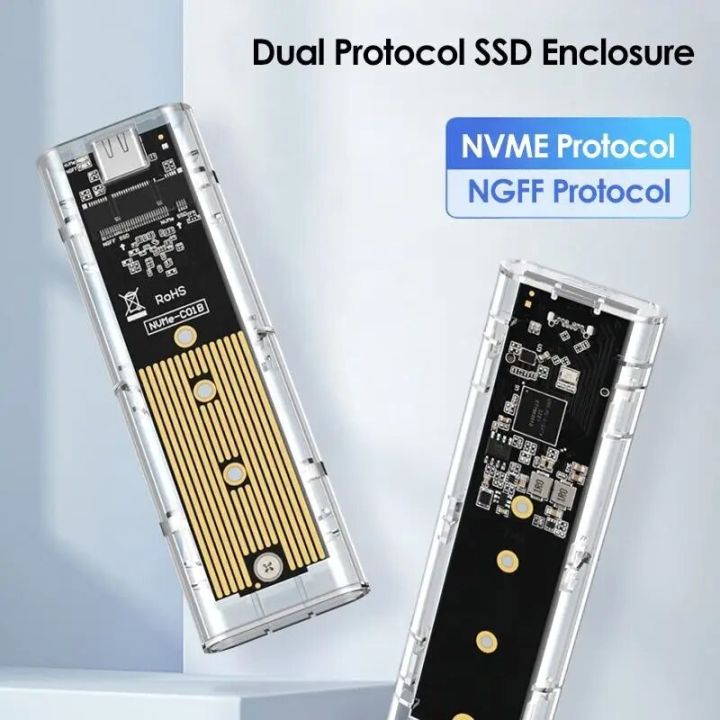 M.2 NVME PCIe NGFF SATA Dual Protocol SSD Case Clear USB Type C 10Gbps