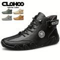CLOHOO Hand-Sewn Octopus Design Men's Short Boots High-Top Leather Riding Boots Stylish Men's Footwear. 