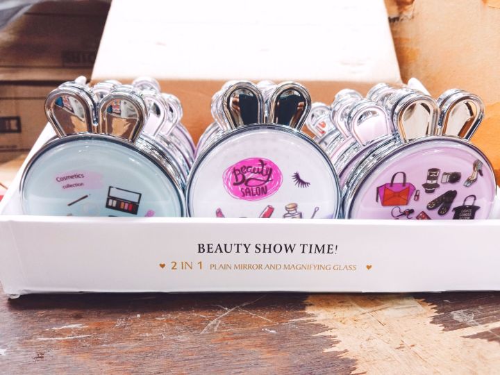 Portable Glass girl Makeup Mirror Mini Folding Pocket Mirror Rabbit shape