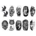 10pcs Waterproof Temporary Tattoo Sticker Dark Wolf Lion Tiger Eagle Snake Deer Skeleton Scorpion Body Art Arm Tattoo Women Men.