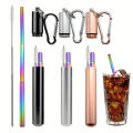 Reusable Telescopic Straw 304 Stainless Steel Metal Straw With Cleaning Brush Portable Drinking Straw Set For Travel With Case. 