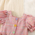2pc/Set Girls' Outfit Set Summer Checkered Cotton Top And Shorts Baby Girl Clothes Cute Beach Baby Set. 