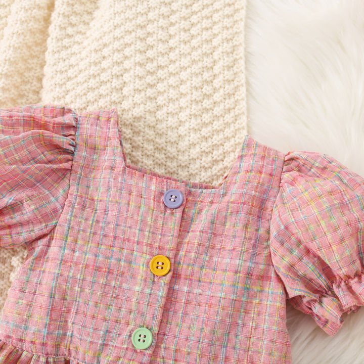 2pc/Set%20Girls'%20Outfit%20Set%20Summer%20Checkered%20Cotton%20Top%20And%20Shorts%20Baby%20Girl%20Clothes%20Cute%20Beach%20Baby%20Set%20-%20Image%205