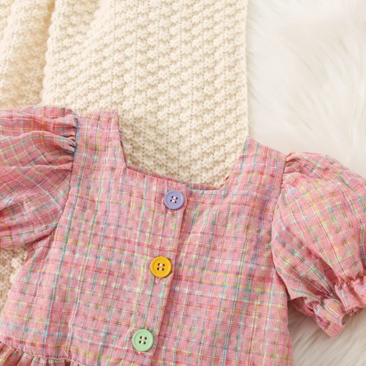 2pc/Set%20Girls'%20Outfit%20Set%20Summer%20Checkered%20Cotton%20Top%20And%20Shorts%20Baby%20Girl%20Clothes%20Cute%20Beach%20Baby%20Set%20-%20Image%205