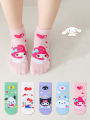 5 Pairs Kawaii Sanrio Character Kids Socks, Cute Hello Kitty Kuromi Cinnamoroll Girls Socks, Breathable Cotton Socks.
