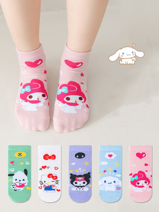 5%20Pairs%20Kawaii%20Sanrio%20Character%20Kids%20Socks,%20Cute%20Hello%20Kitty%20Kuromi%20Cinnamoroll%20Girls%20Socks,%20Breathable%20Cotton%20Socks%20-%20Image%203