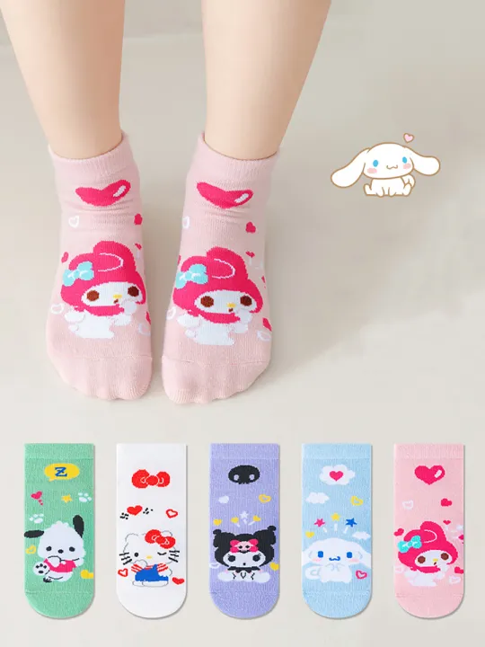 5%20Pairs%20Kawaii%20Sanrio%20Character%20Kids%20Socks,%20Cute%20Hello%20Kitty%20Kuromi%20Cinnamoroll%20Girls%20Socks,%20Breathable%20Cotton%20Socks%20-%20Image%203