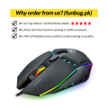 FunBug 6 Buttons Mechanical Gaming Mouse RGB with 4-Levels DPI Control - 7 Light Wired USB Optical Mouse with Side Buttons - Mouse with Pad for PC, Laptop, Computer, Gaming, Pubg Mobile - Black. 